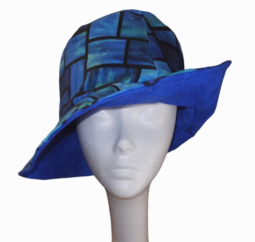 Royal Blue Stain Glass Window Reversible Bucket Hat