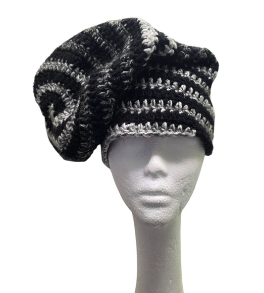 Slouchy Spiral Black and White Beanie Hat