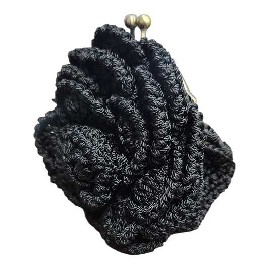 Black Crochet Rose Coin Purse