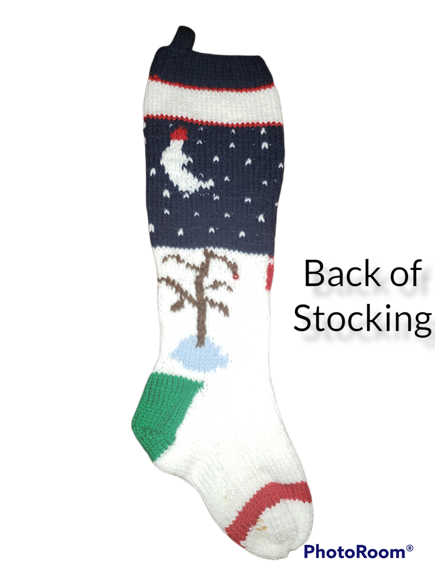 Dog and Doghouse front and back Hand Knitted Christmas Stocking