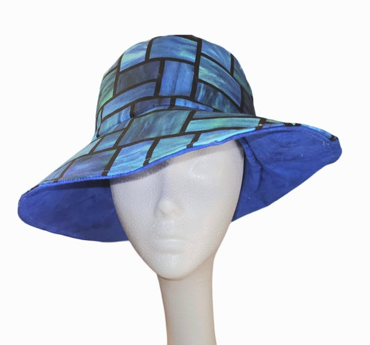 Royal Blue Stain Glass Window Reversible Bucket Hat