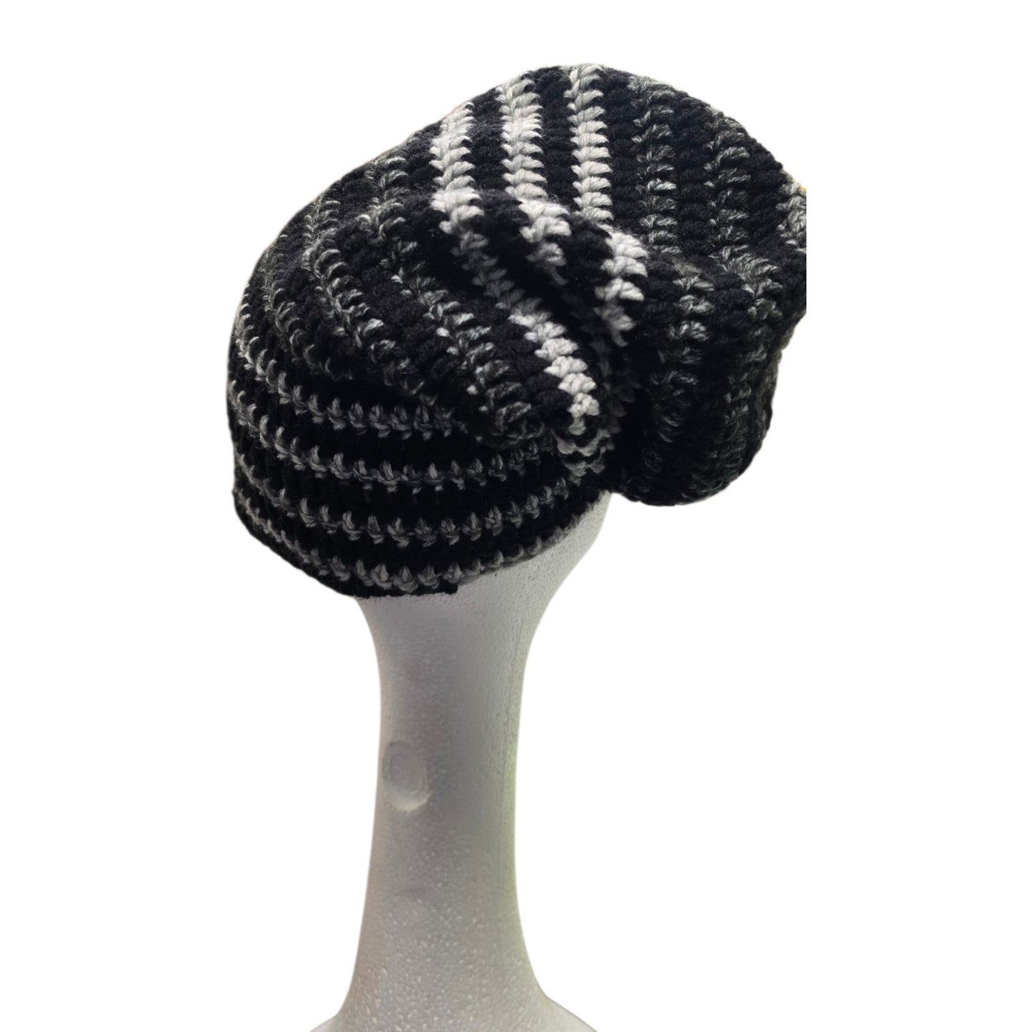 Slouchy Spiral Black and White Beanie Hat