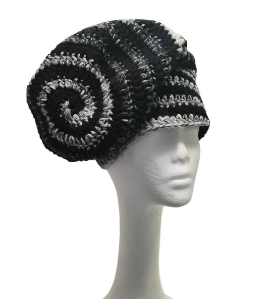 Slouchy Spiral Black and White Beanie Hat
