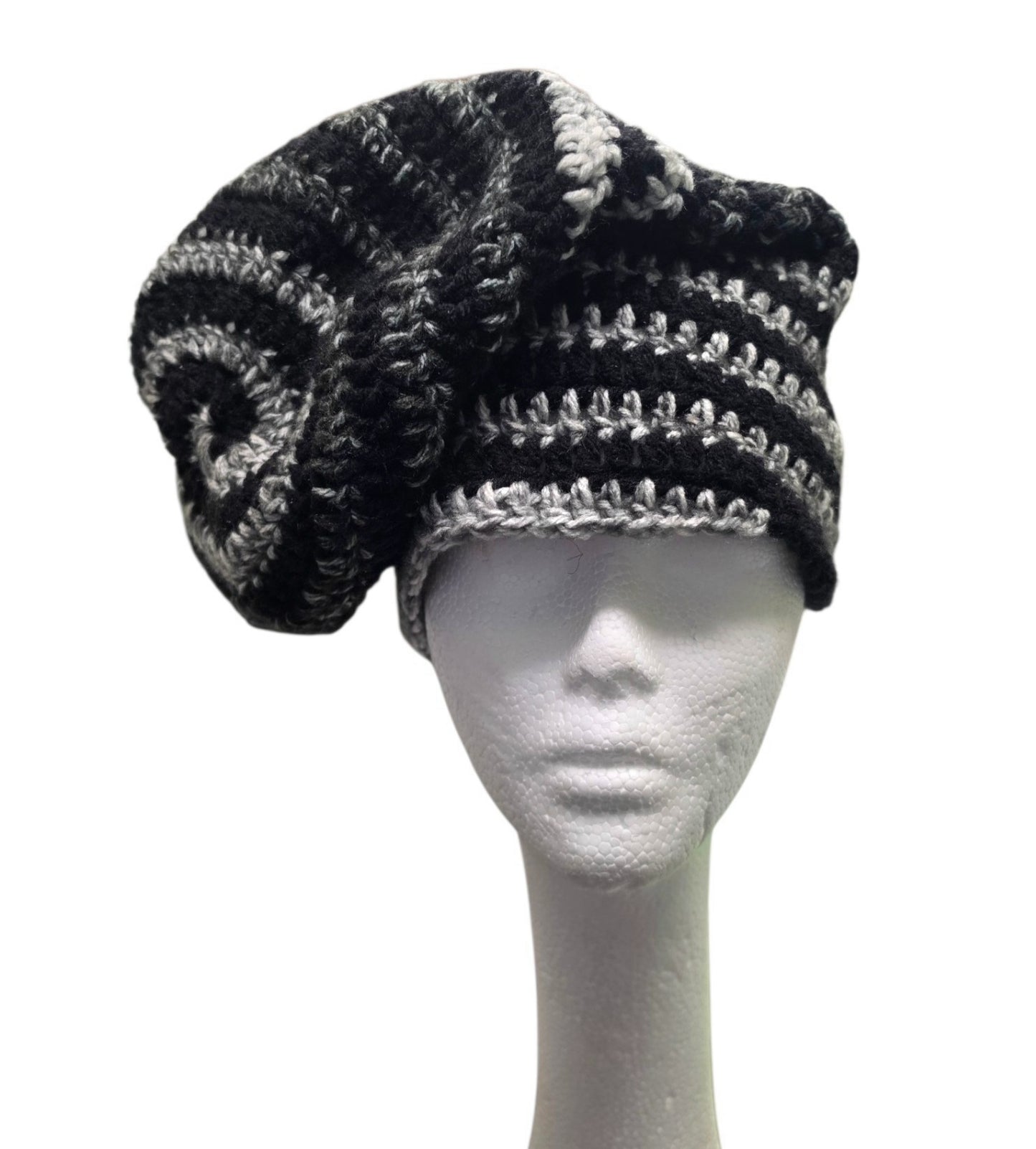 Slouchy Spiral Black and White Beanie Hat