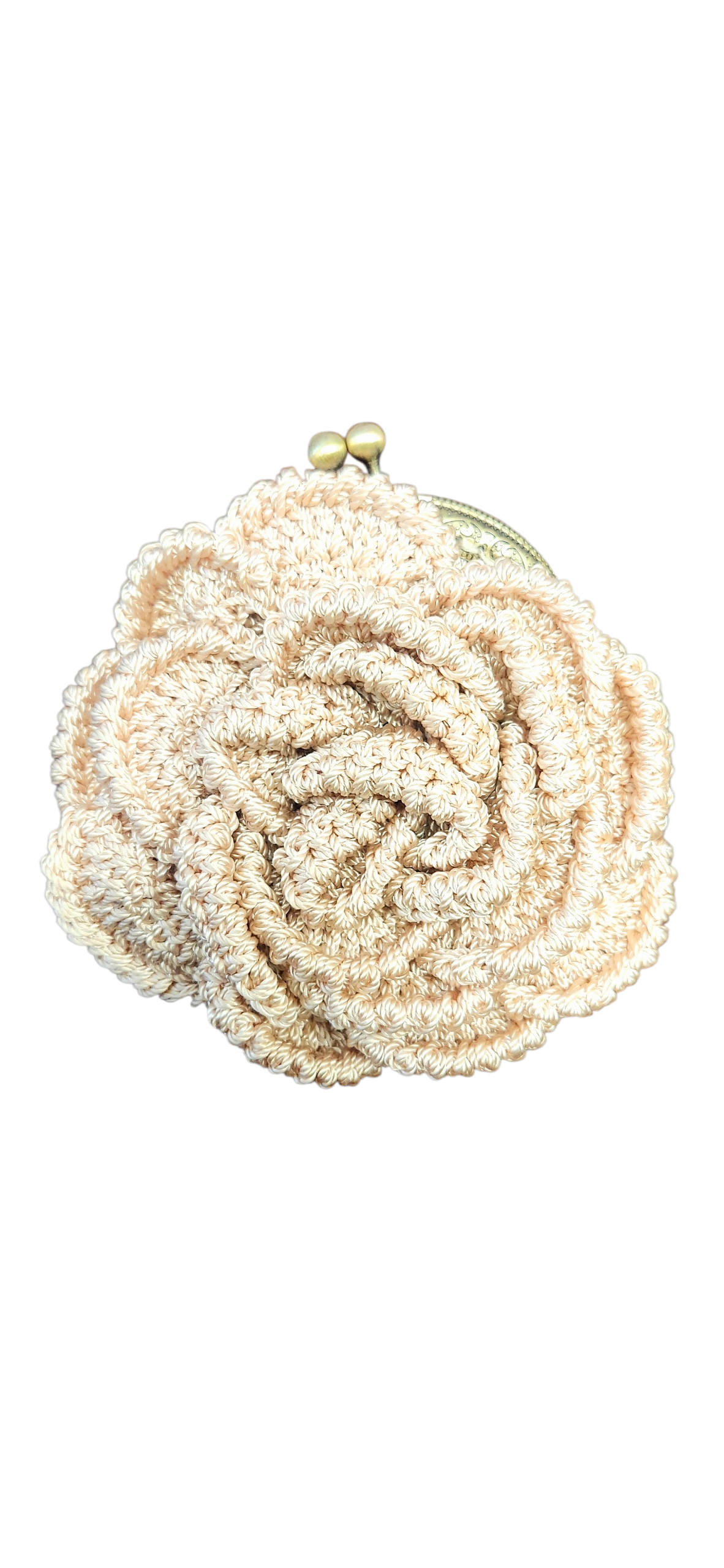 Beige Crochet Rose Coin Purse
