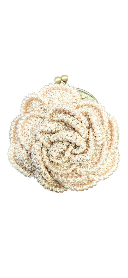 Beige Crochet Rose Coin Purse