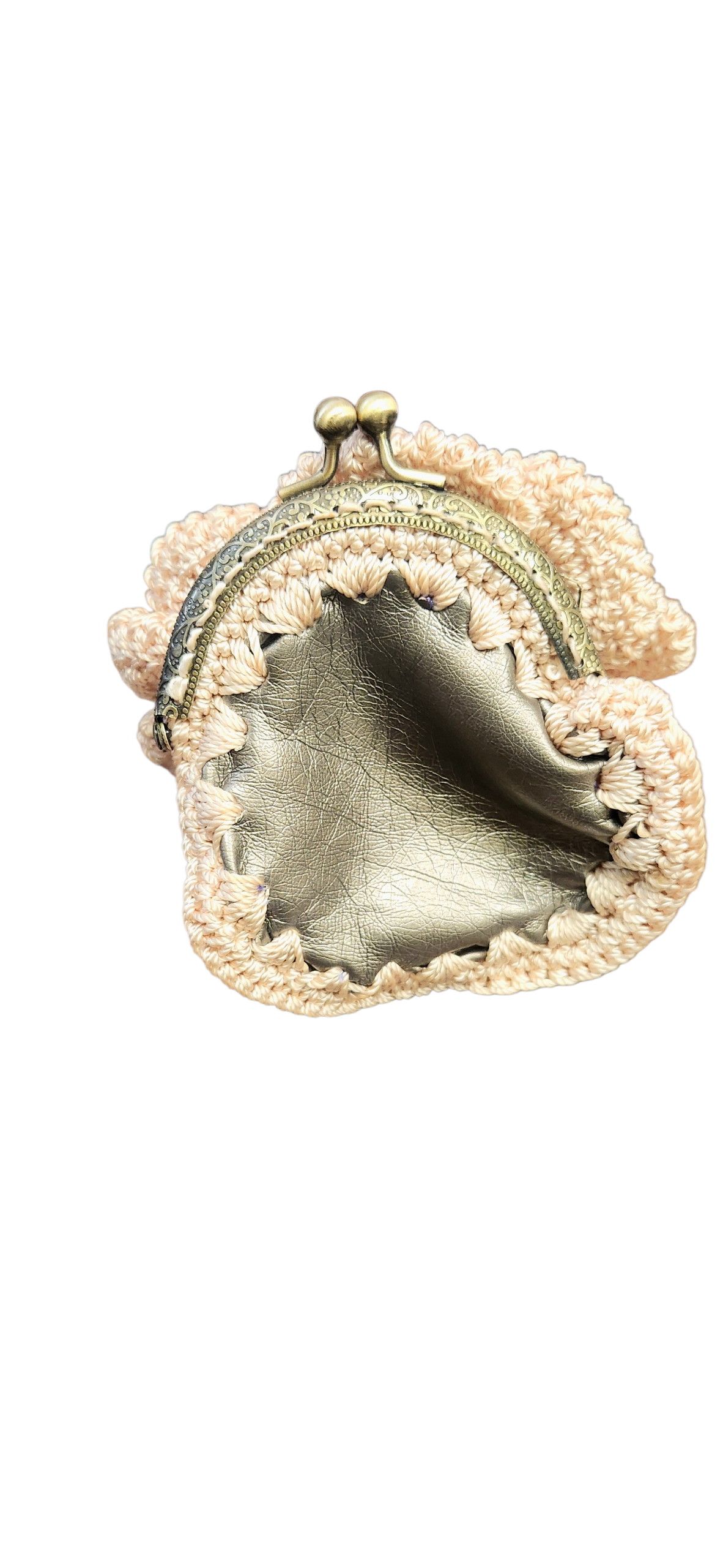 Beige Crochet Rose Coin Purse