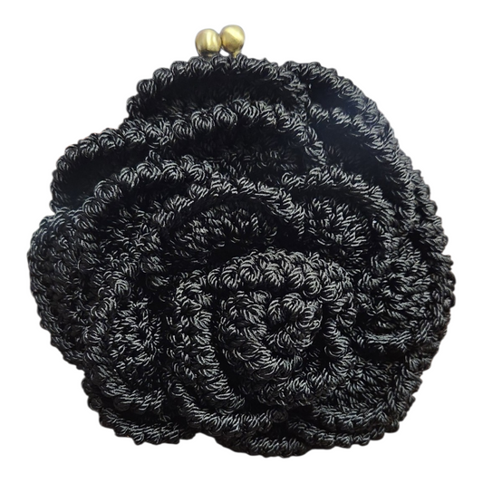 Black Crochet Rose Coin Purse