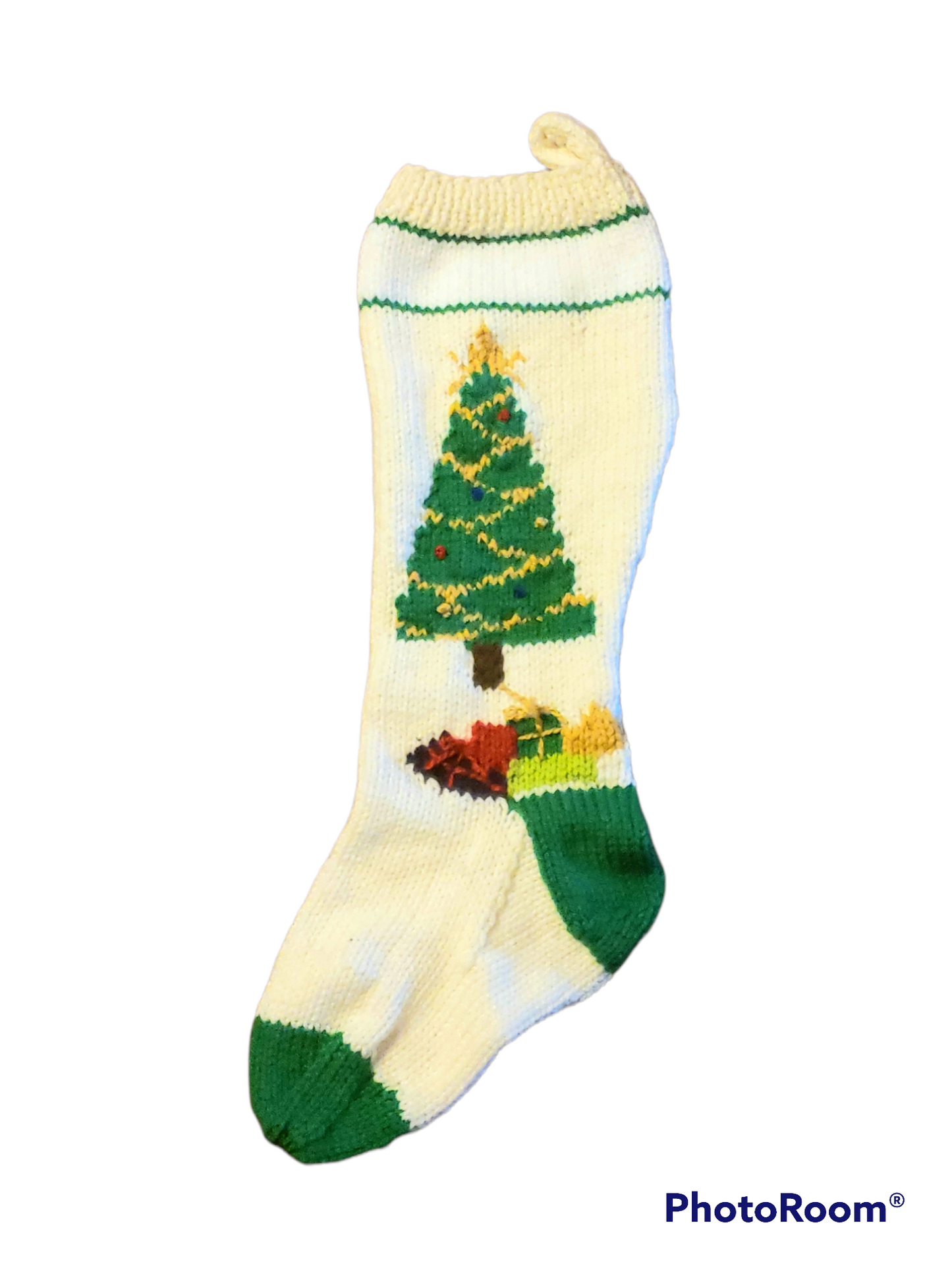 Christmas Tree Hand Knitted Christmas Stocking