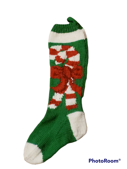 Candy Cane Hand Knitted Christmas Stocking