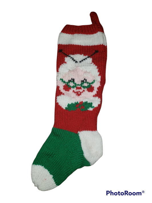 Mrs. Claus Hand Knitted Christmas Stocking