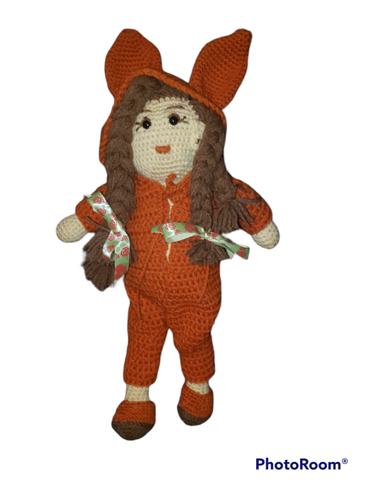 Orange Bunny Romper Crochet Doll