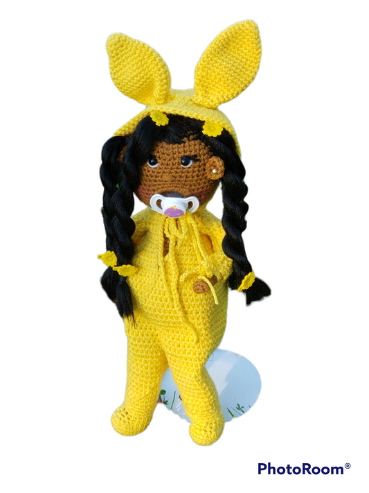 Yellow Bunny Romper Crochet Doll